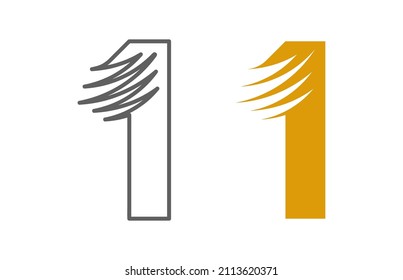 Number 1 logo and creative flying numeral. Fast figure corporate logotype emblem. Speed ​​effect linear and colorful corporate brand identity. white background.
