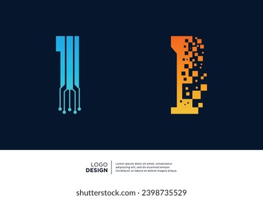 Colección de diseño del logotipo número 1. Símbolo abstracto de la tecnología digital.