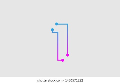 number 1 logo design with colors pink and blue  suitable as an icon or logotype for a technology company or business