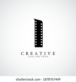 Number 1 with the logo design of Film strip design template