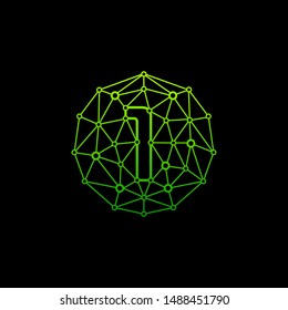 Number 1 Logo Design Template. Technology Digital logo . negative space, line, chip, concept. network icon, connect concept - Vector