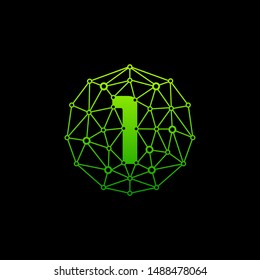 Number 1 Logo Design Template. Technology Digital logo . negative space, line, chip, concept. network icon, connect concept - Vector