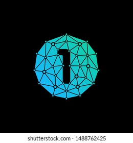Number 1 Logo Design Template. Technology Digital logo . negative space, line, chip, concept. network icon, connect concept - Vector