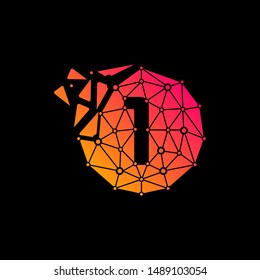 Number 1 Logo Design Template. Technology Digital logo . negative space, line, chip, concept. network icon, connect concept - Vector