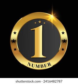 number 1 logo with golden shield and star golden ,Number 1 winner award badge.Vector illustration.