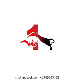 Number 1 logo icon with bull design symbol template vector