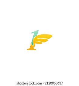 Number 1 logo icon illustration with wings vector