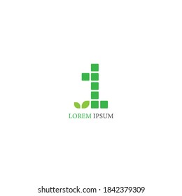 Number 1  logo icon with leafs on squares design vector