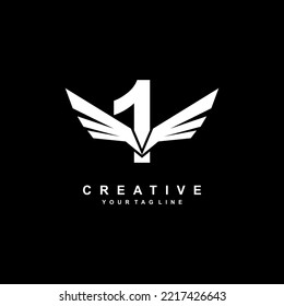 number 1 logo template design with wings. 1 creative logo with wings. modern logotype symbol. wing logo. vector symbol of freedom. flying icon