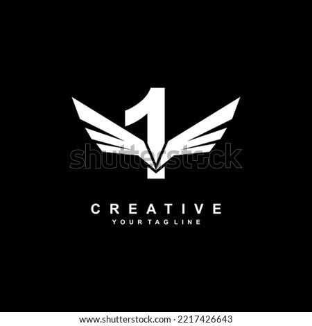 number 1 logo template design with wings. 1 creative logo with wings. modern logotype symbol. wing logo. vector symbol of freedom. flying icon