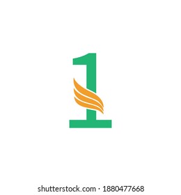 Logo de número 1 con ilustración de diseño de icono de ala