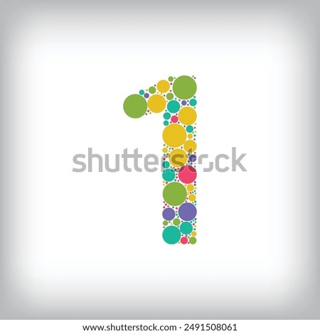 Number 1 made of creative colored dots or filled with circles. Creative fonts with unique Numbers and symbols. Vector illustration.