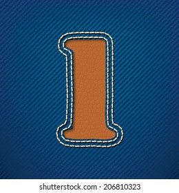 Number 1 made from leather on jeans background - vector illustration
