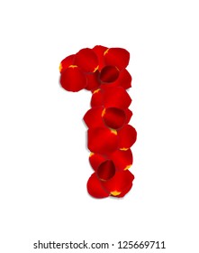 Number 1 made from red rose petals, vector illustration