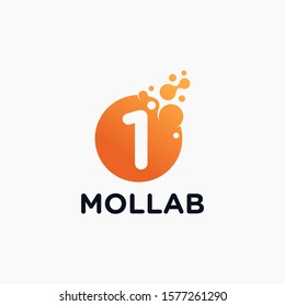 Number 1 with molecule element. Lab Logo Design concept. Design Vector with Dots and Bubbles. perfect for technology, digital, software, network and science brand. - vector