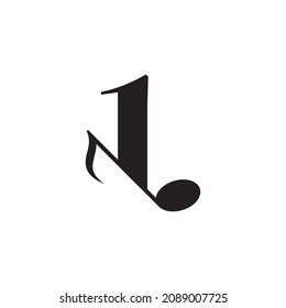 Number 1 with Music Key Note Logo Design Element. Usable for Business, Musical, Entertainment, Record and Orchestra Logos