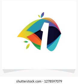 Number 1 Negative space design. Number 1 logo at colorful multicolor background