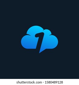 number 1 negative space in Sky Cloud element. Technology Hosting Domain BlockChain Server Logo Design - Vector