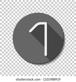 Number 1, numeral, one. flat icon, long shadow, circle, transparent grid. Badge or sticker style