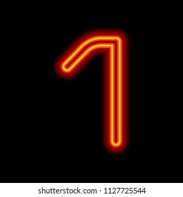 Number 1, numeral, one. Orange neon style on black background. Light icon