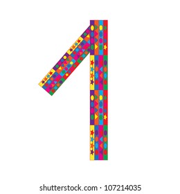 Number 1 on white background from colorful graphic letter collection, Vector Illustration