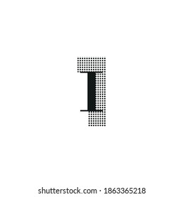 number 1 one in black with dotted texture, typewriter handwriting, editable vector