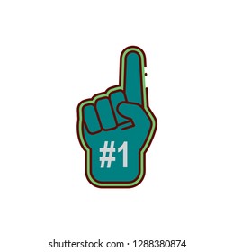Number 1 (one) fan hand glove with finger raised icon flat color