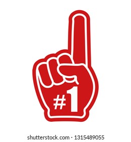 Number 1 (one) fan hand glove with finger raised. Foam Hand, Red Finger,Sport Concept Supporting Sign, Isolated on White Background, Hand Drawn Vector