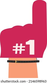 Number 1 (one) fan hand glove with finger raised flat vector icon