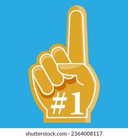 Number 1 (one) fan hand glove with finger raised flat vector icon