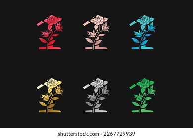 Number 1 One With Flowers And Leaves Vector