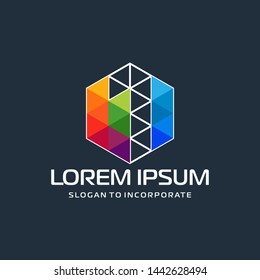 Number 1 one and hexagon logo design, with colorful triangle pixel , technology digital concept - Vector