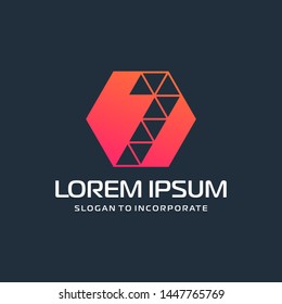 Number 1 one and hexagon logo design, with colorful triangle , technology digital concept - Vector