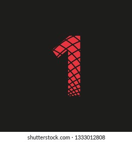 number 1 (one) icon with mesh look in red color with black background retro editable vector