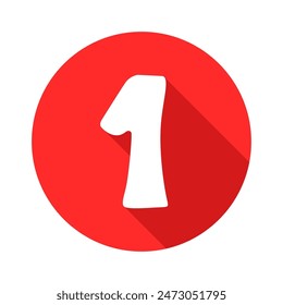 Número 1 un icono Ilustración vectorial, diseño plano con sombra larga, círculo icono
