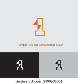 Número 1 uno y diseño de logotipo de rayo o perno simple y mínimo