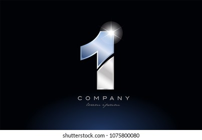 number 1 one logo design with metal blue color suitable for a company or business