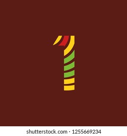 Number 1 one logo on dark background with bright colors, African culture, safari decoration