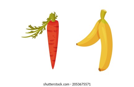 Number 1 One made of fresh carrot, banana vegetable and fruit cartoon vector illustration