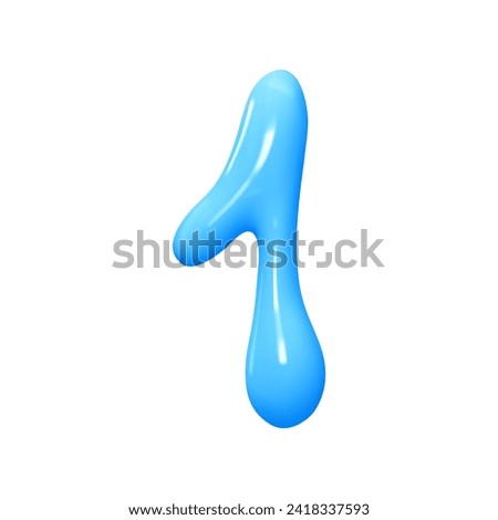 Number 1. One Number sign blue color. Realistic 3d design in cartoon liquid paint style. Isolated on white background. vector illustration