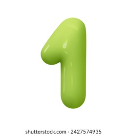 Number 1. One Number sign green color. Realistic 3d design in cartoon balloon style. Isolated on white background. vector illustration