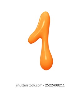 Number 1. One Number sign orange soft color. Realistic 3d design in cartoon liquid paint style. Isolated on white background. vector illustration