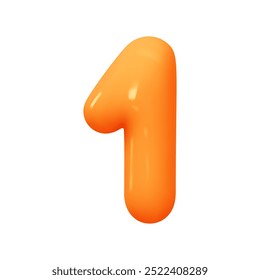 Number 1. One Number sign orange soft color. Realistic 3d design in cartoon balloon style. Isolated on white background. vector illustration