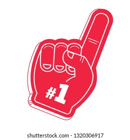 Number 1 (one) sport red fan hand glove with finger raised flat vector icon 