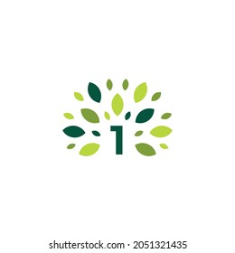 number 1 one tree leaf nature mark green logo vector icon illustration