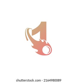 Number 1 is passed by a falling meteor icon illustration vector 