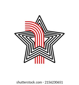 Number 1 passing through strip star, linear modern logo. Star and number in the form of line stripe. Linear abstract design. logo, corporate identity, app, creative poster and more. Creative geometric