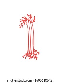 Number 1 pink colored seaweeds underwater ocean plant sea coral elements flat vector illustration on white background
