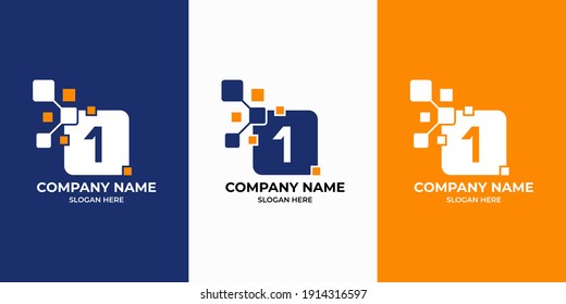 Number 1 pixels logo initial design template. Illustration vector graphic of  Number with pixel logo design concept. Perfect for Business corporate, more technology brand identity