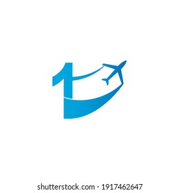 Number 1 with plane logo icon design vector illustration template